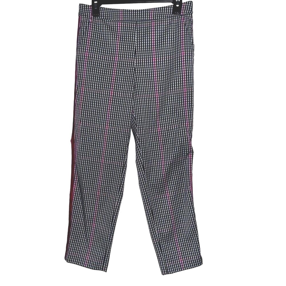 Banana Republic Hayden Taper Pants Navy Pink Gingham Velvet‎ Stripe Sz S